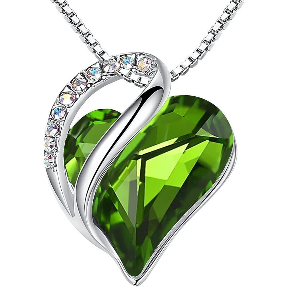 Infinity Love Birthstone Heart Pendant Peridot Green Necklace Women Mom Silver